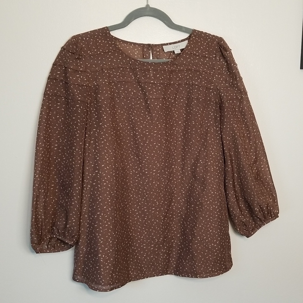 LOFT Brown Tan Polka Dot Blouse Small